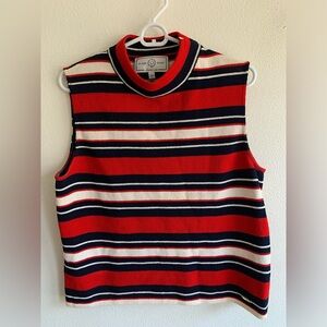 St John Sport Marie Gray Santana Sweater Vest Women’s Size L Red Blue Stripe USA